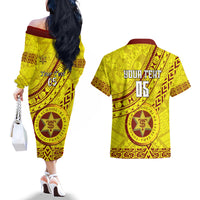 Custom Tonga High School Couples Matching Off The Shoulder Long Sleeve Dress and Hawaiian Shirt Tongan Kupesi Pattern LT05 - Polynesian Pride