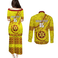 Custom Tonga High School Couples Matching Puletasi Dress and Long Sleeve Button Shirts Tongan Kupesi Pattern LT05 - Polynesian Pride