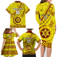 Custom Tonga High School Family Matching Long Sleeve Bodycon Dress and Hawaiian Shirt Tongan Kupesi Pattern LT05 - Polynesian Pride