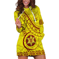 Custom Tonga High School Hoodie Dress Tongan Kupesi Pattern LT05 Yellow - Polynesian Pride