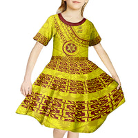 Custom Tonga High School Kid Short Sleeve Dress Tongan Kupesi Pattern LT05 - Polynesian Pride