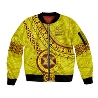 Custom Tonga High School Sleeve Zip Bomber Jacket Tongan Kupesi Pattern LT05 Unisex Yellow - Polynesian Pride