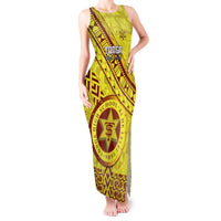 Custom Tonga High School Tank Maxi Dress Tongan Kupesi Pattern LT05 Women Yellow - Polynesian Pride