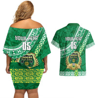 Custom Saineha High School Couples Matching Off Shoulder Short Dress and Hawaiian Shirt Tongan Kupesi Pattern LT05 - Polynesian Pride