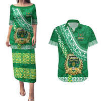 Custom Saineha High School Couples Matching Puletasi Dress and Hawaiian Shirt Tongan Kupesi Pattern LT05 Green - Polynesian Pride