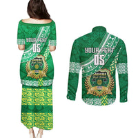 Custom Saineha High School Couples Matching Puletasi Dress and Long Sleeve Button Shirts Tongan Kupesi Pattern LT05 - Polynesian Pride