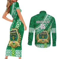 Custom Saineha High School Couples Matching Short Sleeve Bodycon Dress and Long Sleeve Button Shirts Tongan Kupesi Pattern LT05 - Polynesian Pride