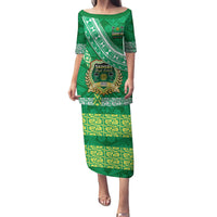 Custom Saineha High School Family Matching Puletasi Dress and Hawaiian Shirt Tongan Kupesi Pattern LT05 Mom's Dress Green - Polynesian Pride
