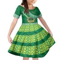 Custom Saineha High School Kid Short Sleeve Dress Tongan Kupesi Pattern LT05 KID Green - Polynesian Pride