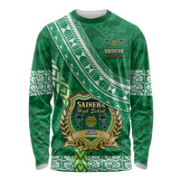 Custom Saineha High School Long Sleeve Shirt Tongan Kupesi Pattern LT05 Unisex Green - Polynesian Pride