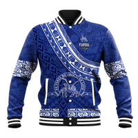 Custom Tupou College Baseball Jacket Tongan Kupesi Pattern LT05 Unisex Blue - Polynesian Pride