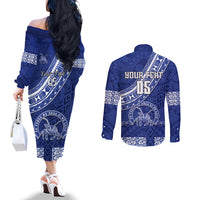 Custom Tupou College Couples Matching Off The Shoulder Long Sleeve Dress and Long Sleeve Button Shirts Tongan Kupesi Pattern LT05 - Polynesian Pride