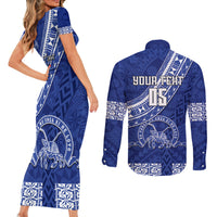 Custom Tupou College Couples Matching Short Sleeve Bodycon Dress and Long Sleeve Button Shirts Tongan Kupesi Pattern LT05 - Polynesian Pride