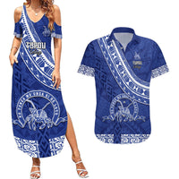 Custom Tupou College Couples Matching Summer Maxi Dress and Hawaiian Shirt Tongan Kupesi Pattern LT05 Blue - Polynesian Pride