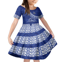 Custom Tupou College Kid Short Sleeve Dress Tongan Kupesi Pattern LT05 KID Blue - Polynesian Pride