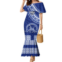 Custom Tupou College Mermaid Dress Tongan Kupesi Pattern LT05 Women Blue - Polynesian Pride