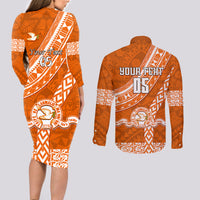 Custom Tailulu College Couples Matching Long Sleeve Bodycon Dress and Long Sleeve Button Shirts Tongan Kupesi Pattern LT05 - Polynesian Pride