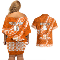 Custom Tailulu College Couples Matching Off Shoulder Short Dress and Hawaiian Shirt Tongan Kupesi Pattern LT05 - Polynesian Pride