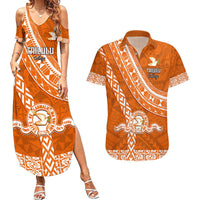 Custom Tailulu College Couples Matching Summer Maxi Dress and Hawaiian Shirt Tongan Kupesi Pattern LT05 Orange - Polynesian Pride