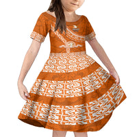 Custom Tailulu College Kid Short Sleeve Dress Tongan Kupesi Pattern LT05 KID Orange - Polynesian Pride
