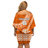 Custom Tailulu College Off Shoulder Short Dress Tongan Kupesi Pattern LT05 - Polynesian Pride