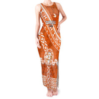 Custom Tailulu College Tank Maxi Dress Tongan Kupesi Pattern LT05 Women Orange - Polynesian Pride