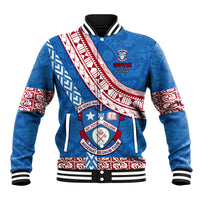 Custom Apifoou College Baseball Jacket Tongan Kupesi Pattern LT05 Unisex Blue - Polynesian Pride