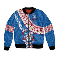 Custom Apifoou College Bomber Jacket Tongan Kupesi Pattern LT05 Unisex Blue - Polynesian Pride