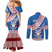 Custom Apifoou College Couples Matching Mermaid Dress and Long Sleeve Button Shirts Tongan Kupesi Pattern LT05 - Polynesian Pride