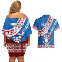 Custom Apifoou College Couples Matching Off Shoulder Short Dress and Hawaiian Shirt Tongan Kupesi Pattern LT05 - Polynesian Pride