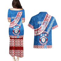 Custom Apifoou College Couples Matching Puletasi Dress and Hawaiian Shirt Tongan Kupesi Pattern LT05 - Polynesian Pride