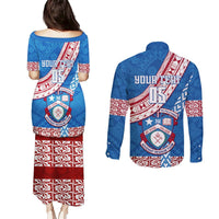 Custom Apifoou College Couples Matching Puletasi Dress and Long Sleeve Button Shirts Tongan Kupesi Pattern LT05 - Polynesian Pride