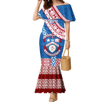 Custom Apifoou College Family Matching Mermaid Dress and Hawaiian Shirt Tongan Kupesi Pattern LT05 Mom's Dress Blue - Polynesian Pride