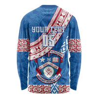Custom Apifoou College Long Sleeve Shirt Tongan Kupesi Pattern LT05 - Polynesian Pride