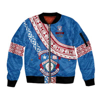 Custom Apifoou College Sleeve Zip Bomber Jacket Tongan Kupesi Pattern LT05 Unisex Blue - Polynesian Pride