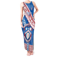 Custom Apifoou College Tank Maxi Dress Tongan Kupesi Pattern LT05 Women Blue - Polynesian Pride