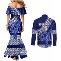 Custom Queen Salote College Couples Matching Mermaid Dress and Long Sleeve Button Shirts Tongan Kupesi Pattern LT05 - Polynesian Pride