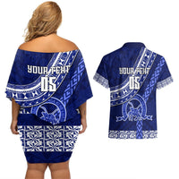 Custom Queen Salote College Couples Matching Off Shoulder Short Dress and Hawaiian Shirt Tongan Kupesi Pattern LT05 - Polynesian Pride