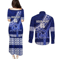 Custom Queen Salote College Couples Matching Puletasi Dress and Long Sleeve Button Shirts Tongan Kupesi Pattern LT05 - Polynesian Pride