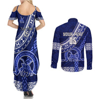 Custom Queen Salote College Couples Matching Summer Maxi Dress and Long Sleeve Button Shirts Tongan Kupesi Pattern LT05 - Polynesian Pride