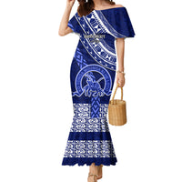 Custom Queen Salote College Mermaid Dress Tongan Kupesi Pattern LT05 Women Blue - Polynesian Pride