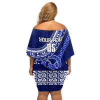Custom Queen Salote College Off Shoulder Short Dress Tongan Kupesi Pattern LT05 - Polynesian Pride