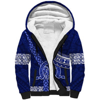 Custom Queen Salote College Sherpa Hoodie Tongan Kupesi Pattern LT05 Unisex Blue - Polynesian Pride
