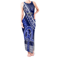 Custom Queen Salote College Tank Maxi Dress Tongan Kupesi Pattern LT05 Women Blue - Polynesian Pride