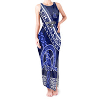 Custom Queen Salote College Tank Maxi Dress Tongan Kupesi Pattern LT05 Women Blue - Polynesian Pride