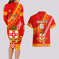 Custom Kolisi Tonga Couples Matching Long Sleeve Bodycon Dress and Hawaiian Shirt Tongan Kupesi Pattern LT05 - Polynesian Pride