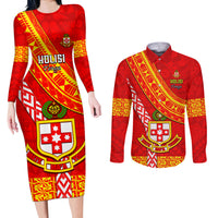 Custom Kolisi Tonga Couples Matching Long Sleeve Bodycon Dress and Long Sleeve Button Shirts Tongan Kupesi Pattern LT05 Red - Polynesian Pride