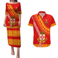 Custom Kolisi Tonga Couples Matching Puletasi Dress and Hawaiian Shirt Tongan Kupesi Pattern LT05 Red - Polynesian Pride