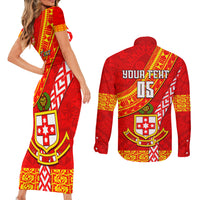 Custom Kolisi Tonga Couples Matching Short Sleeve Bodycon Dress and Long Sleeve Button Shirts Tongan Kupesi Pattern LT05 - Polynesian Pride