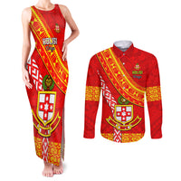 Custom Kolisi Tonga Couples Matching Tank Maxi Dress and Long Sleeve Button Shirts Tongan Kupesi Pattern LT05 Red - Polynesian Pride